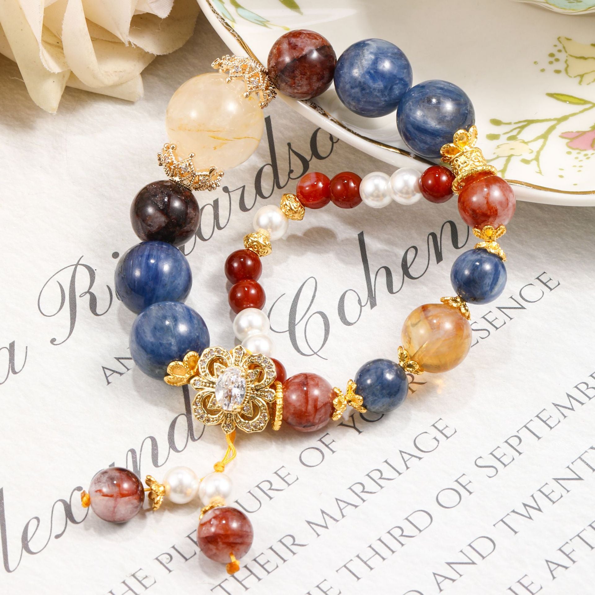 Golden Flower Blue Crystal bracelet, Crystal bracelet, Healing Crystal, Energy Crystal