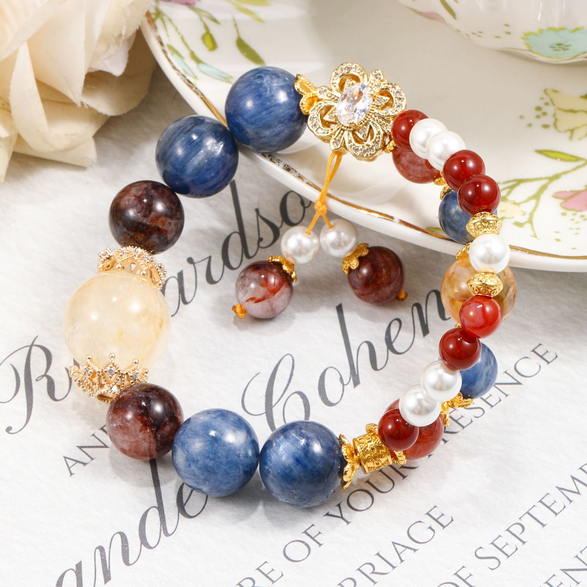 Golden Flower Blue Crystal bracelet, Crystal bracelet, Healing Crystal, Energy Crystal