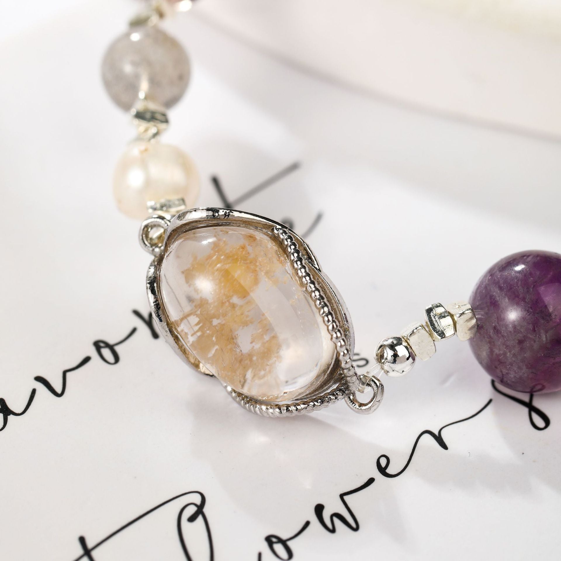 Natural purple-gray Crystal, Crystal bracelet, Healing Crystal, Energy Crystal